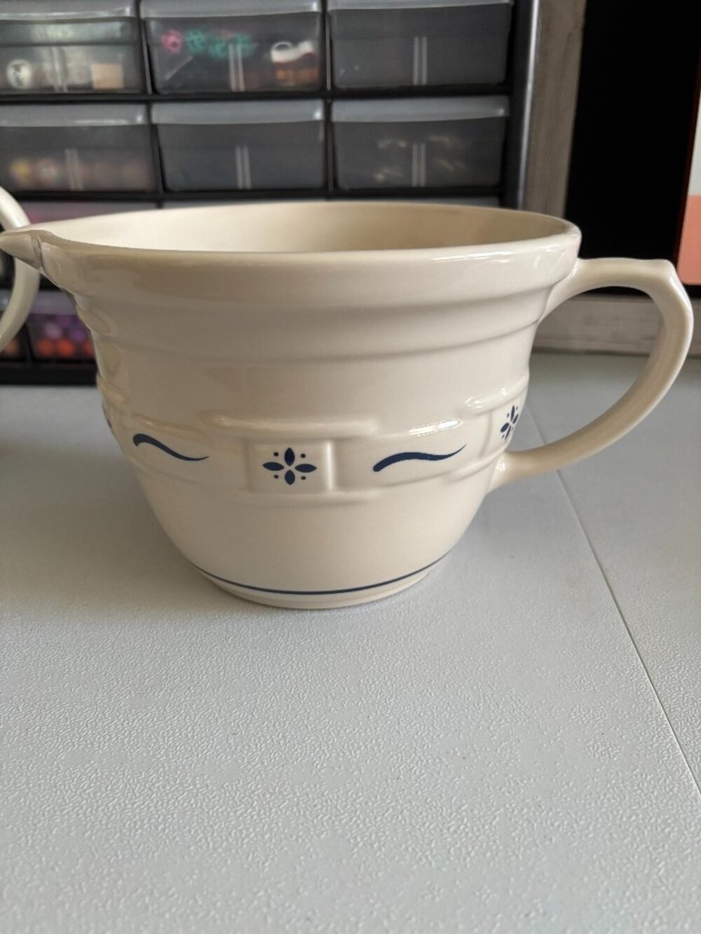 Longaberger Pottery Heritage Blue Batter Mixing Bowl with Handle & Spout
